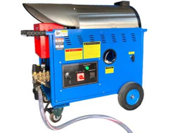  Industrial hot water high pressure washer with hose reel and mobility wheels